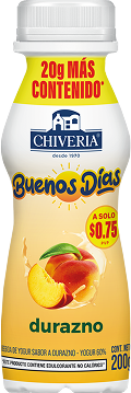 Packshot de yogurt Buenos Días Chiveria sabor durazno en presentación de 200g.