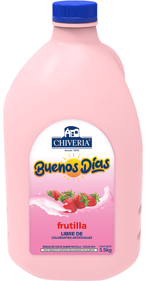 Packshot de yogurt Buenos Días Chiveria sabor frutilla en presentación de 3.5 kg.