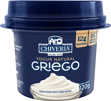 Yogurt griego natural de Chiveria en presentación de 120g con 12g de proteína y 0% azúcar añadida