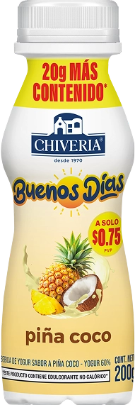 Packshot de yogurt Buenos Días Chiveria sabor piña coco en presentación de 200g.