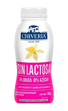 Yogurt Chiveria sin lactosa sabor vainilla en presentación de 180g con 0% grasa y 0% azúcar