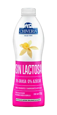 Yogurt Chiveria sin lactosa sabor vainilla en presentación de 950g con 0% grasa y 0% azúcar